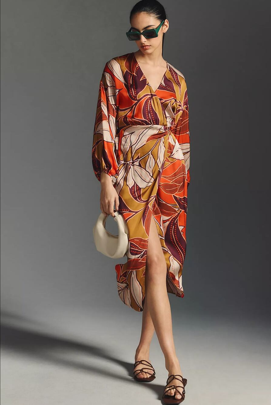 New Anthropologie Printed Wrap Midi Dress - Size XS